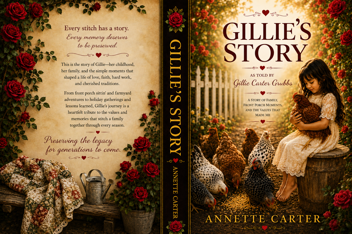 Gillie's Story book cover with red roses